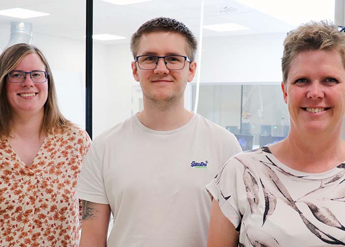 Three new specialists at Alphalyse. From left to right, Cecilie, Dean and Vicky.